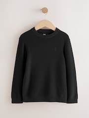 Black With Stag Cotton Crew Neck Knitted Jumper (3-16yrs) - Image 1 of 2