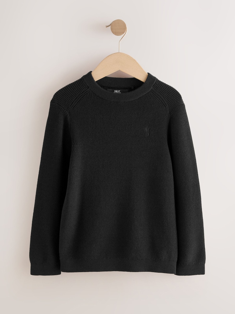 Black With Stag Cotton Crew Neck Knitted Jumper (3-16yrs) - Image 1 of 2