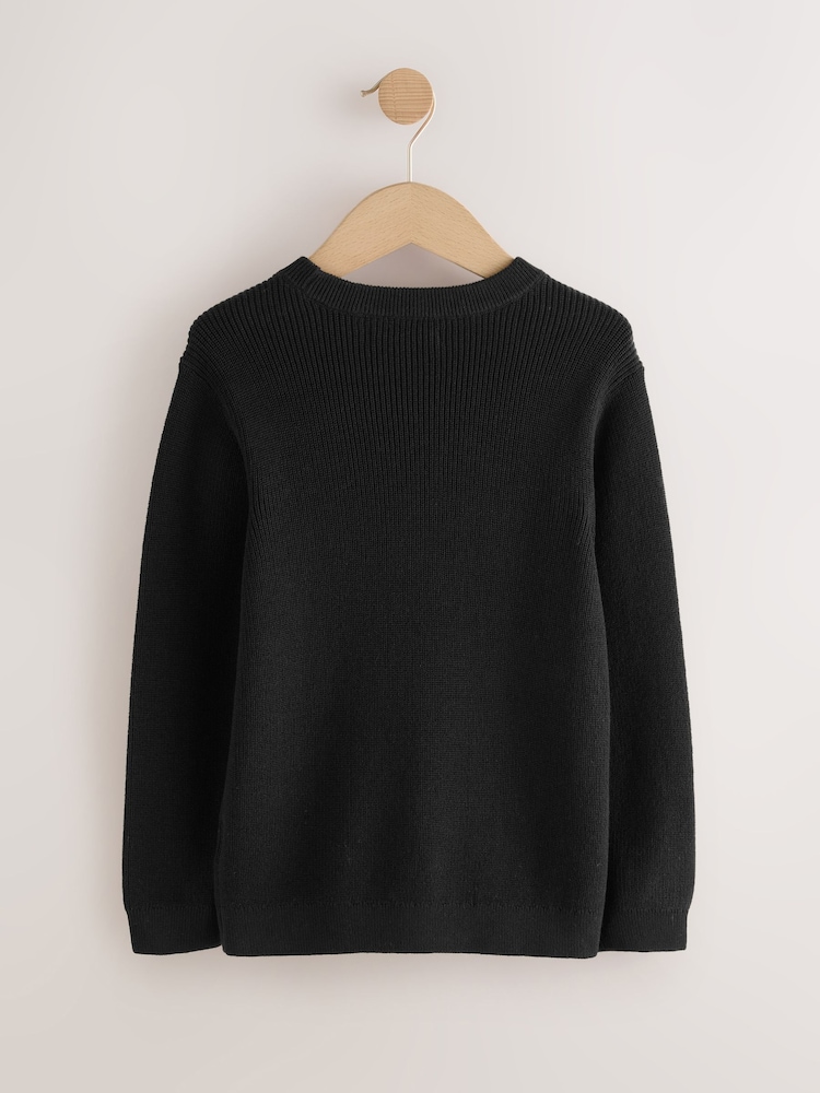 Black Without Stag Cotton Crew Neck Knitted Jumper (3-16yrs) - Image 2 of 4
