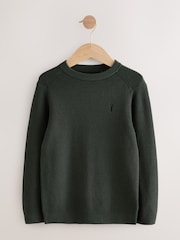 Dark Green With Stag Cotton Crew Neck Knitted Jumper (3-16yrs) - Image 1 of 4