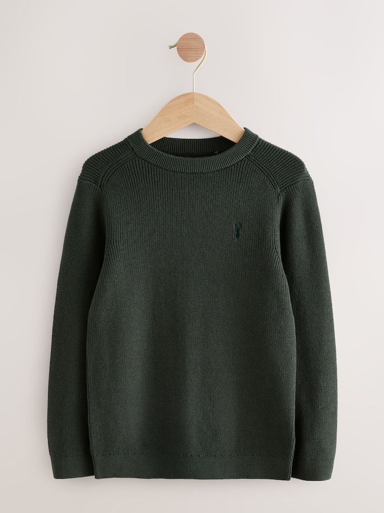 Dark Green With Stag Cotton Crew Neck Knitted Jumper (3-16yrs) - Image 1 of 4