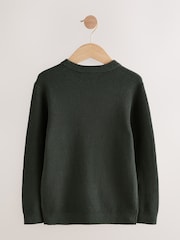Dark Green With Stag Cotton Crew Neck Knitted Jumper (3-16yrs) - Image 2 of 4