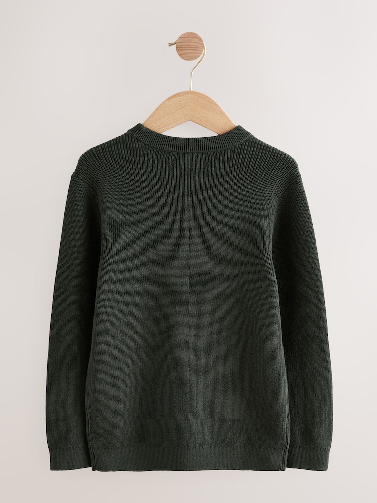 Dark Green With Stag Cotton Crew Neck Knitted Jumper (3-16yrs) - Image 2 of 4