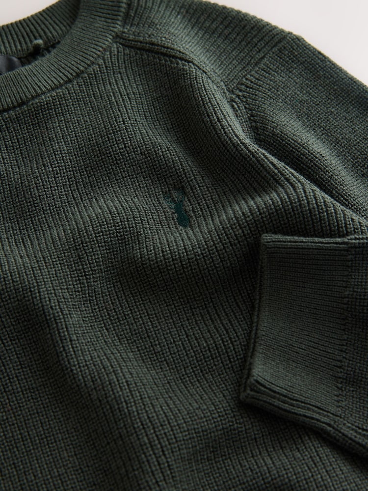 Dark Green With Stag Cotton Crew Neck Knitted Jumper (3-16yrs) - Image 4 of 4