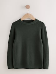 Dark Green Without Stag Cotton Crew Neck Knitted Jumper (3-16yrs) - Image 1 of 4
