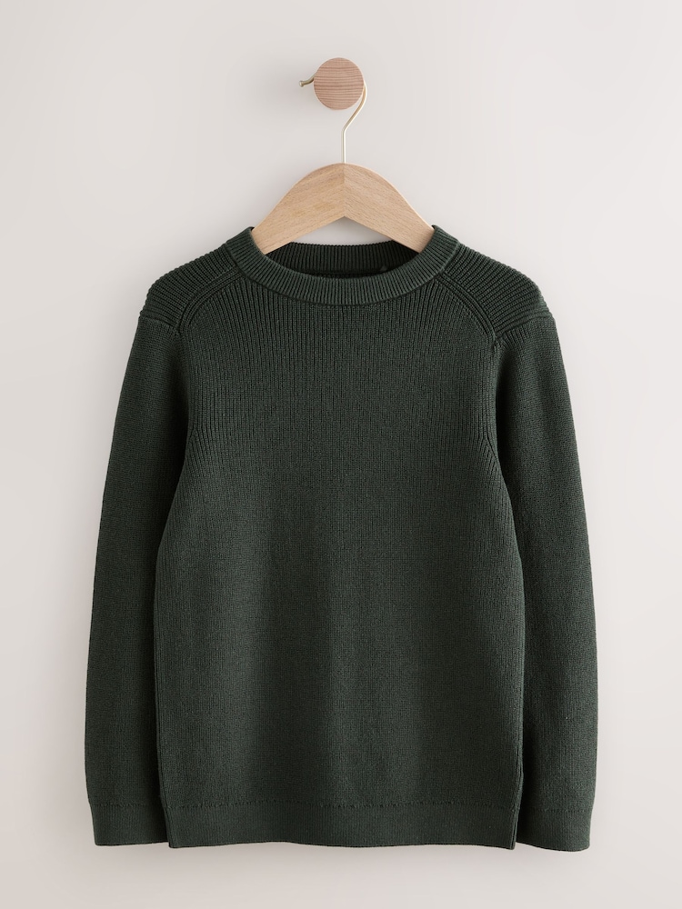 Dark Green Without Stag Cotton Crew Neck Knitted Jumper (3-16yrs) - Image 1 of 4