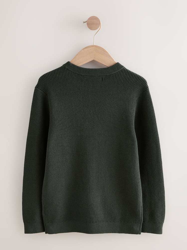 Dark Green Without Stag Cotton Crew Neck Knitted Jumper (3-16yrs) - Image 2 of 4