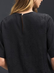 Black Short Sleeve Leaf Jacquard Satin Boxy T-Shirt - Image 3 of 6