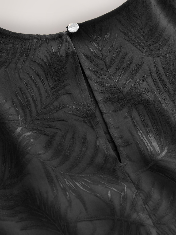 Black Short Sleeve Leaf Jacquard Satin Boxy T-Shirt - Image 6 of 6