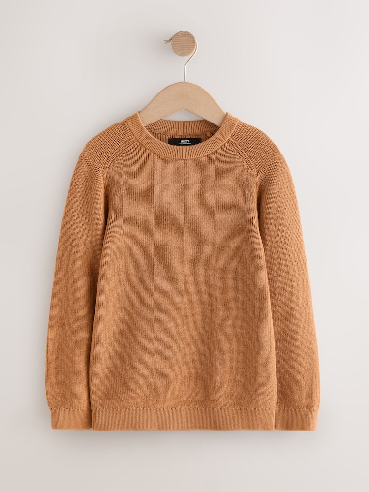 Tan Brown Without Stag Cotton Crew Neck Knitted Jumper (3-16yrs) - Image 1 of 4