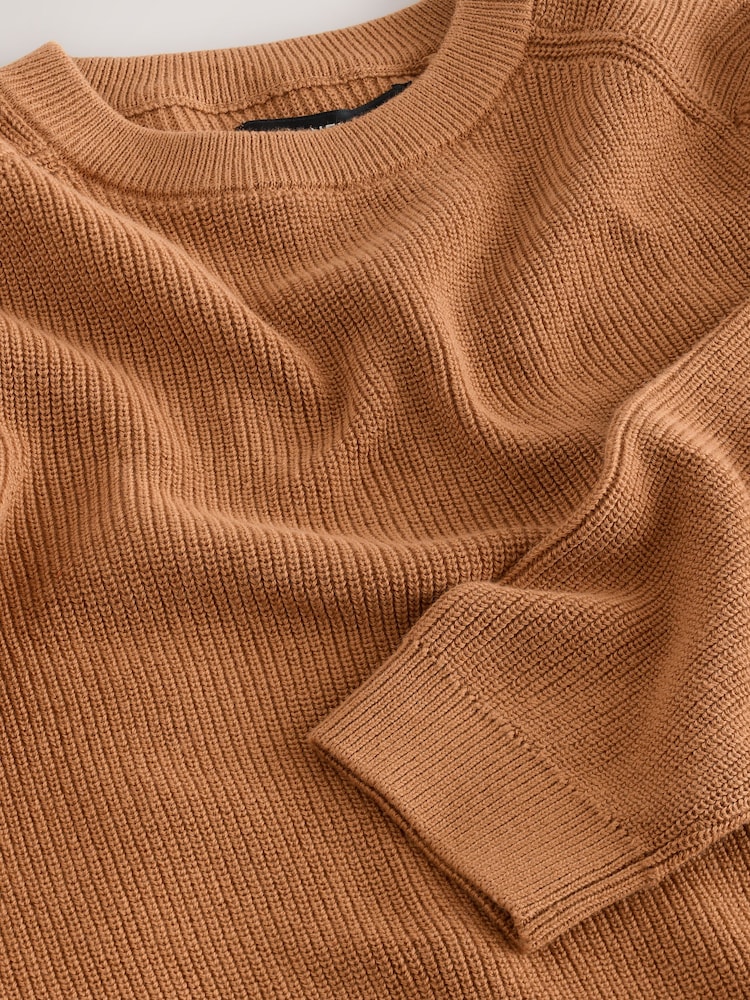Tan Brown Without Stag Cotton Crew Neck Knitted Jumper (3-16yrs) - Image 4 of 4 Tan Brown Without Stag Cotton Crew Neck Knitted Jumper (3-16yrs) - Image 4 of 4