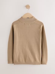 Tan Brown Zip Through Knitted Cardigan (3-16yrs) - Image 2 of 4