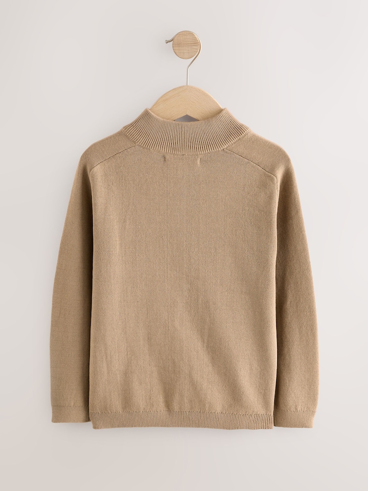 Tan Brown Zip Through Knitted Cardigan (3-16yrs) - Image 2 of 4