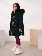 أسود - Waterproof Faux Trim Padded Parka (3-16yrs) - صورة 1 من 13
