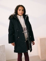 أسود - Waterproof Faux Trim Padded Parka (3-16yrs) - صورة 4 من 13