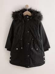 أسود - Waterproof Faux Trim Padded Parka (3-16yrs) - صورة 6 من 13