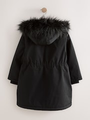 أسود - Waterproof Faux Trim Padded Parka (3-16yrs) - صورة 7 من 13