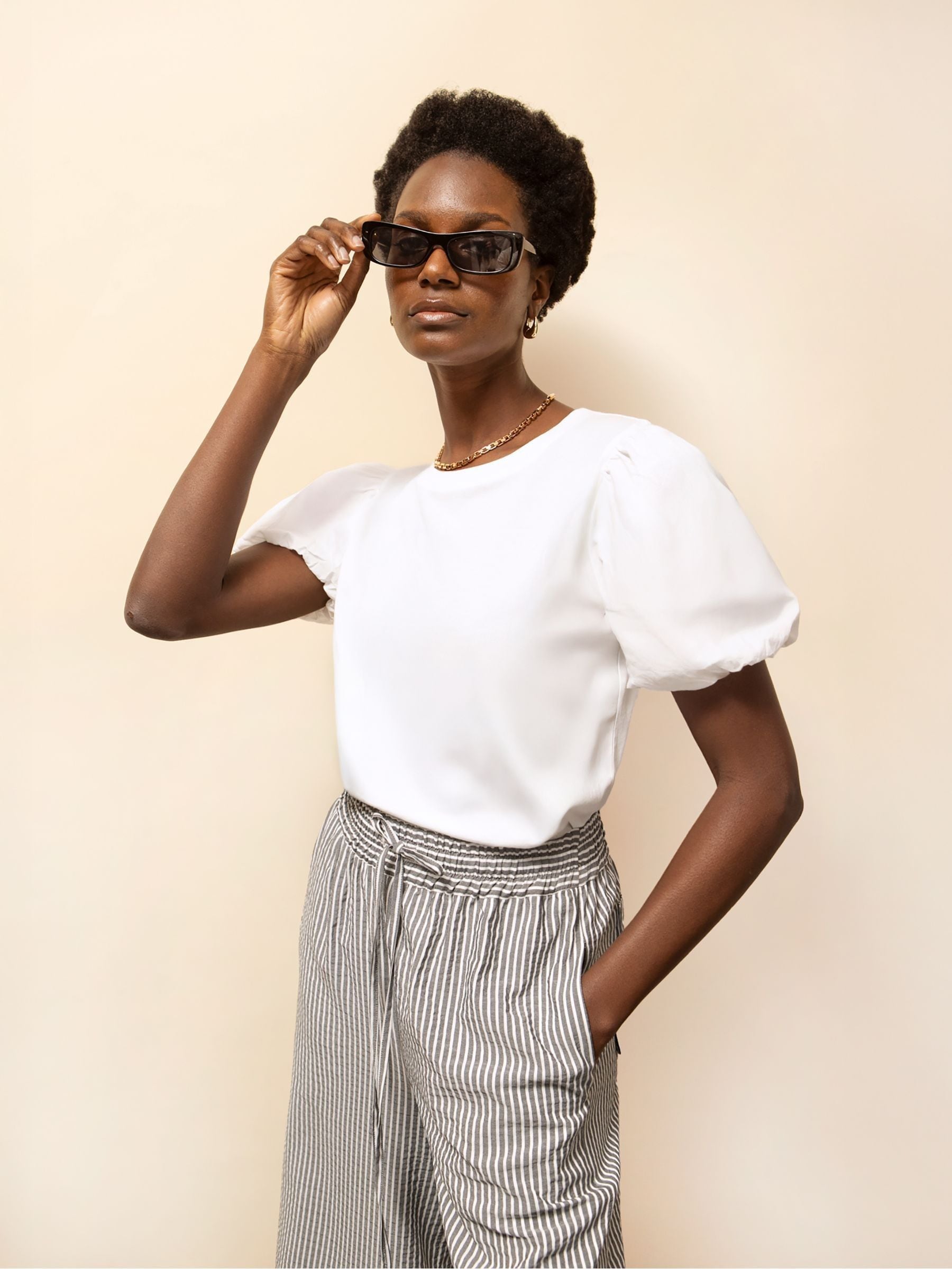 Buy Ro&Zo White Pure Cotton Puff Sleeve T-Shirt from Next USA