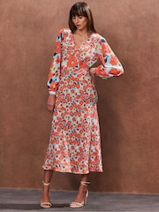 Ro&Zo Blue Poppy Ditsy Print Tie Back Tea Dress - Image 1 of 4