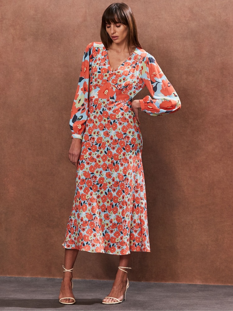 Ro&Zo Blue Poppy Ditsy Print Tie Back Tea Dress - Image 1 of 4