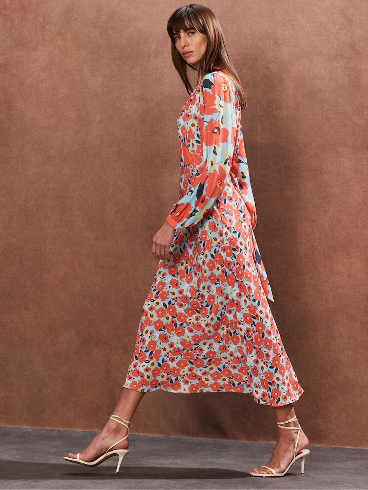 Ro&Zo Blue Poppy Ditsy Print Tie Back Tea Dress - Image 3 of 4