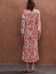 Ro&Zo Blue Poppy Ditsy Print Tie Back Tea Dress - Image 4 of 4