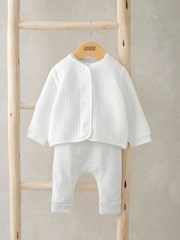Mamas & Papas Quilted White Jacket Bodysuit And Leggings Set - Image 1 of 5