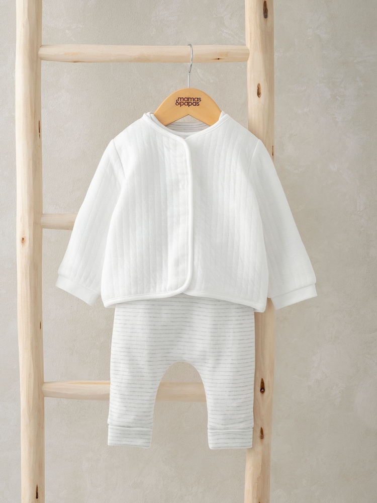 Mamas & Papas Quilted White Jacket Bodysuit And Leggings Set - Image 1 of 5