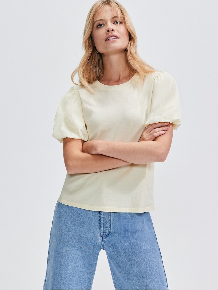 Ro&Zo Yellow Buttermilk 100% Cotton Puff Sleeve T-Shirt - Image 1 of 4