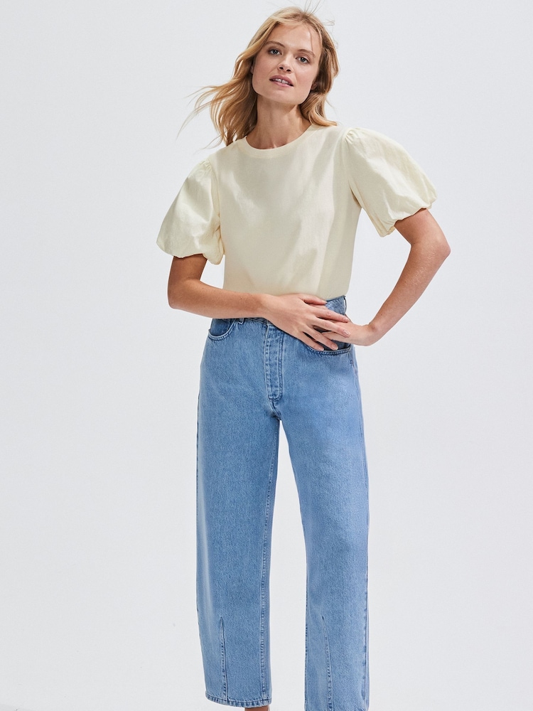 Ro&Zo Yellow Buttermilk 100% Cotton Puff Sleeve T-Shirt - Image 2 of 4