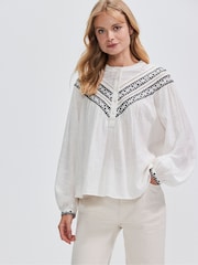 Ro&Zo White Embroidered Yoke Blouse - Image 1 of 5