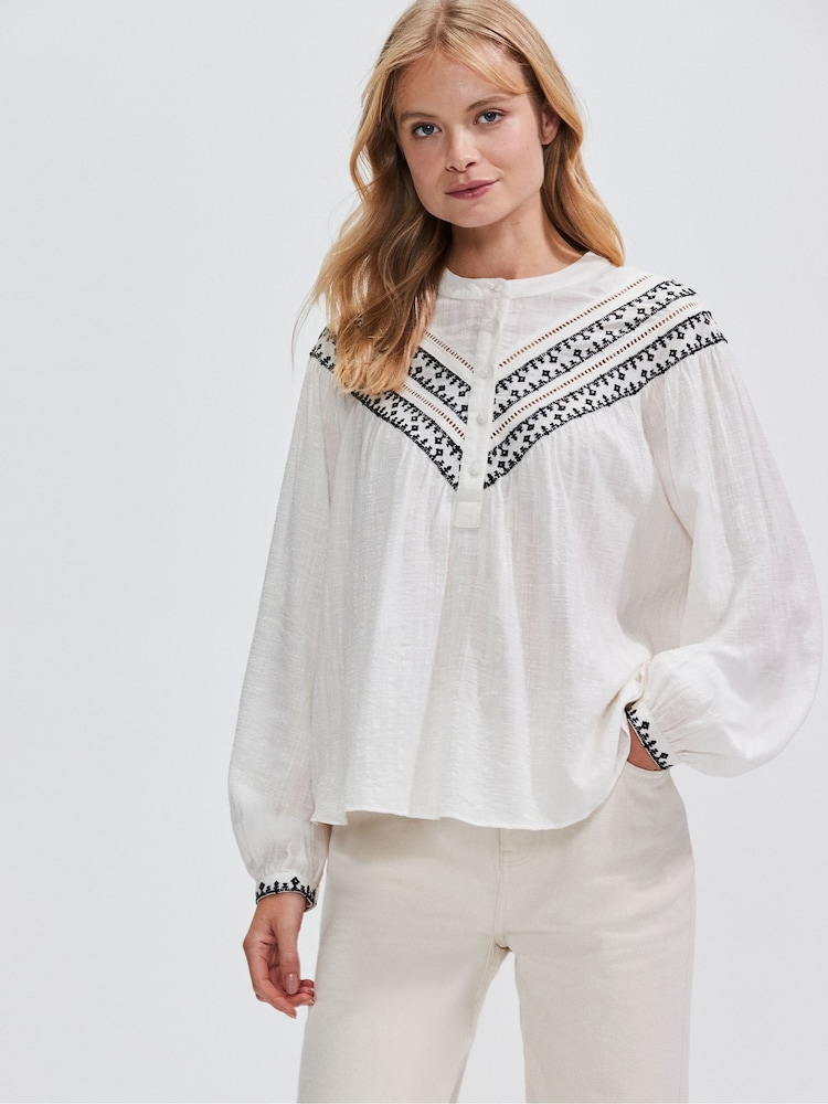 Ro&Zo White Embroidered Yoke Blouse - Image 1 of 5