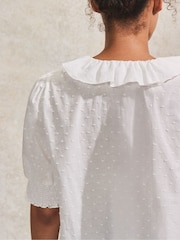 Ro&Zo White Dobby Frill Front 100% Cotton Top - Image 4 of 4