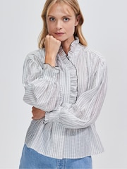 Ro&Zo White Check Print Frill Detail Shirt - Image 1 of 4