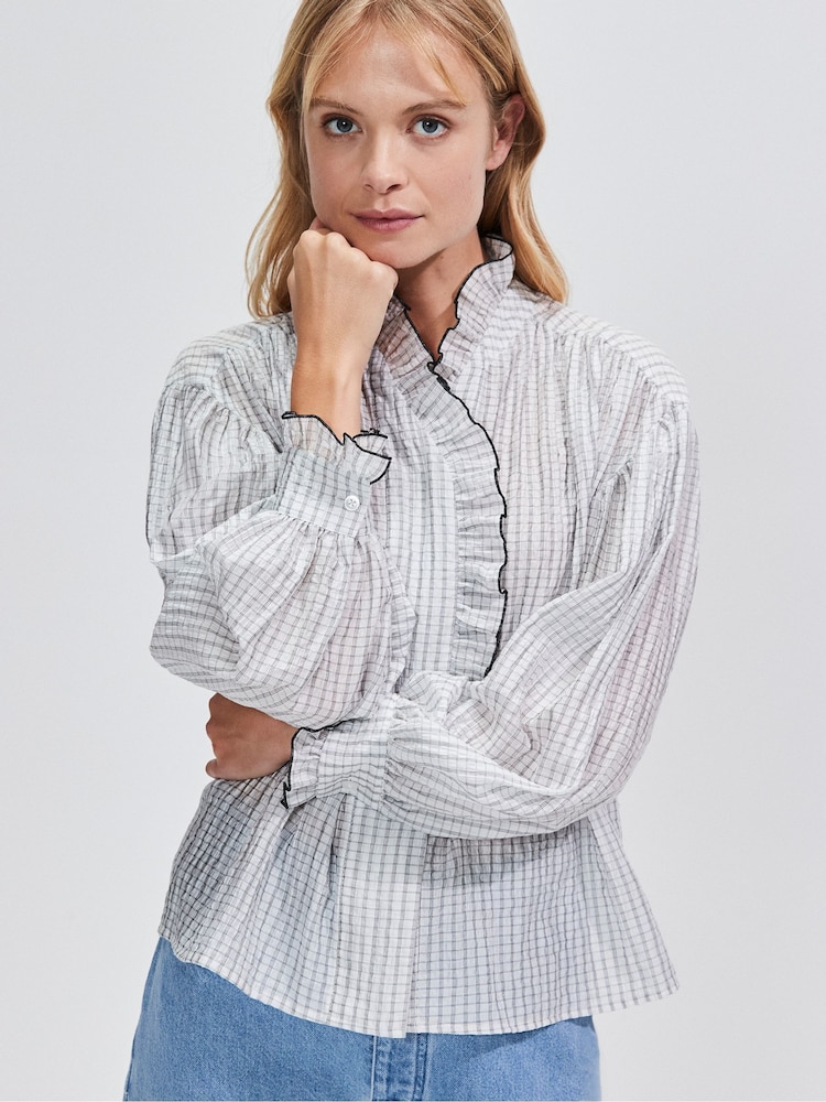 Ro&Zo White Check Print Frill Detail Shirt - Image 1 of 4
