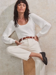 Ro&Zo White Pointelle Knit Round Neck Top - Image 1 of 5