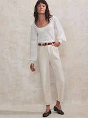 Ro&Zo White Pointelle Knit Round Neck Top - Image 2 of 5