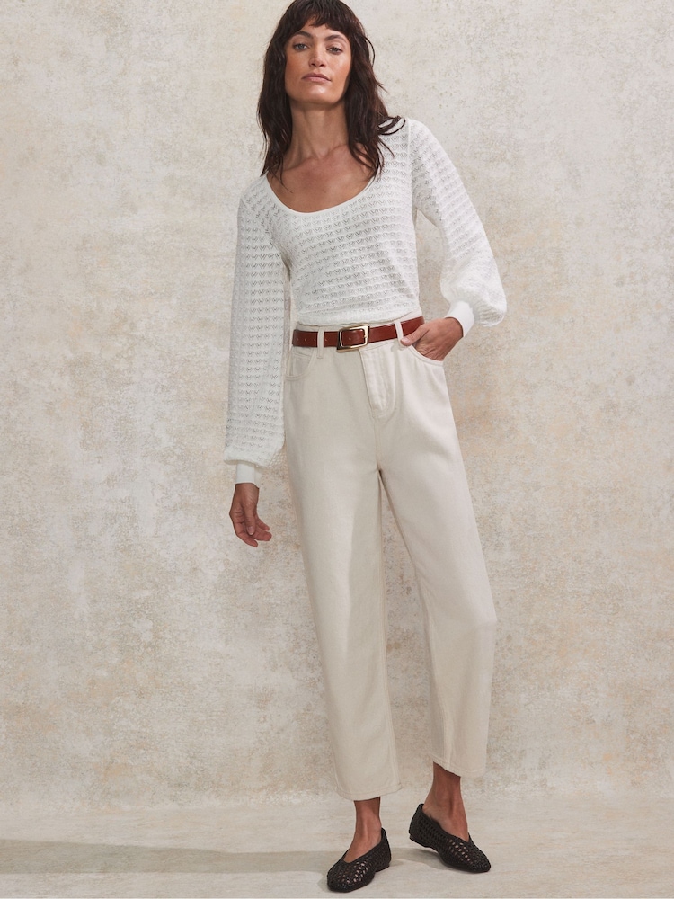 Ro&Zo White Pointelle Knit Round Neck Top - Image 2 of 5