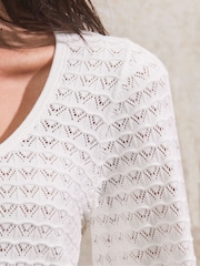 Ro&Zo White Pointelle Knit Round Neck Top - Image 3 of 5