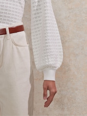 Ro&Zo White Pointelle Knit Round Neck Top - Image 4 of 5