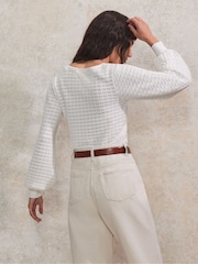 Ro&Zo White Pointelle Knit Round Neck Top - Image 5 of 5