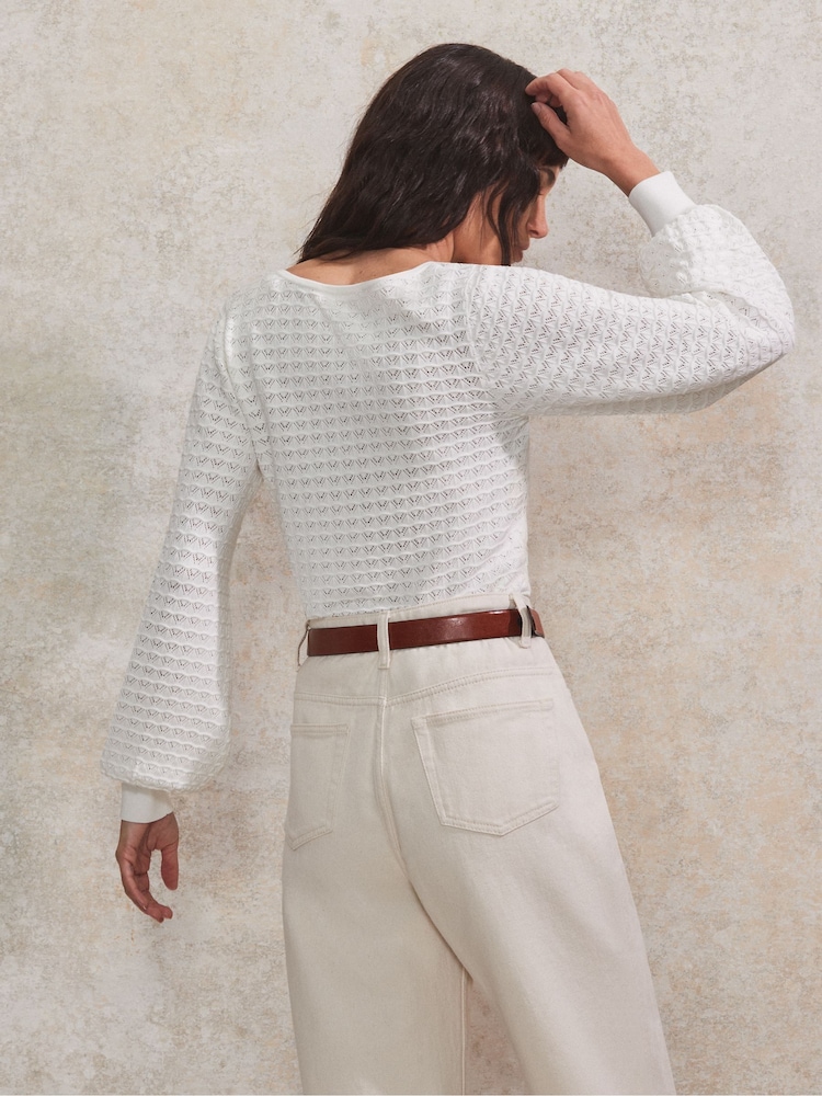Ro&Zo White Pointelle Knit Round Neck Top - Image 5 of 5