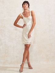 Ro&Zo White Square Neck Sequin Mini Dress - Image 2 of 4