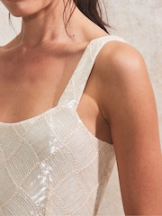 Ro&Zo White Square Neck Sequin Mini Dress - Image 4 of 4