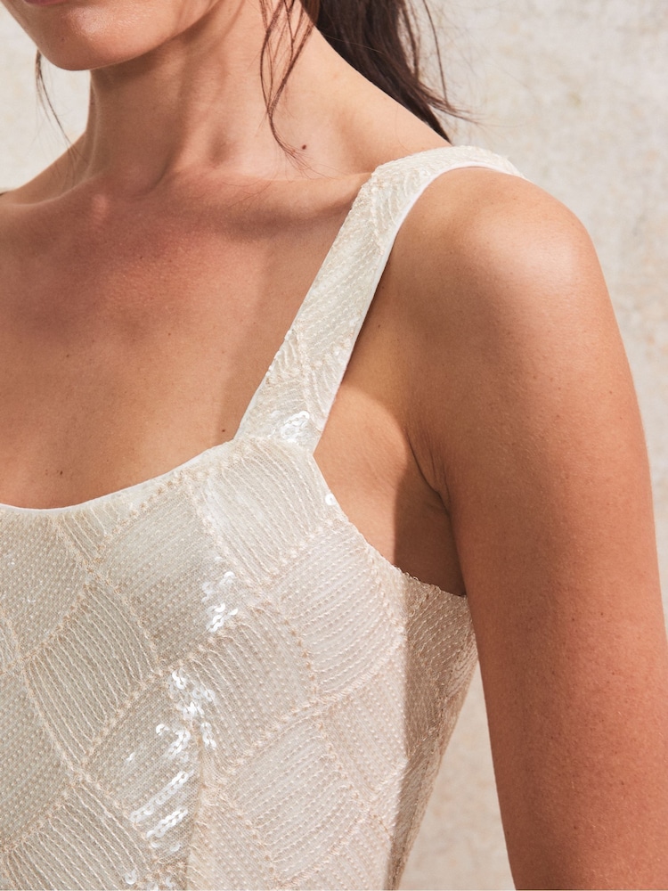 Ro&Zo White Square Neck Sequin Mini Dress - Image 4 of 4