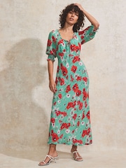 Ro&Zo Red Poppy Print Tie Front Dress - Image 1 of 4