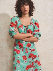 Ro&Zo Red Poppy Print Tie Front Dress - Image 2 of 4