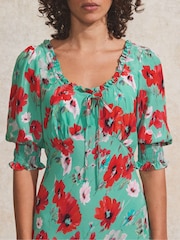 Ro&Zo Red Poppy Print Tie Front Dress - Image 3 of 4