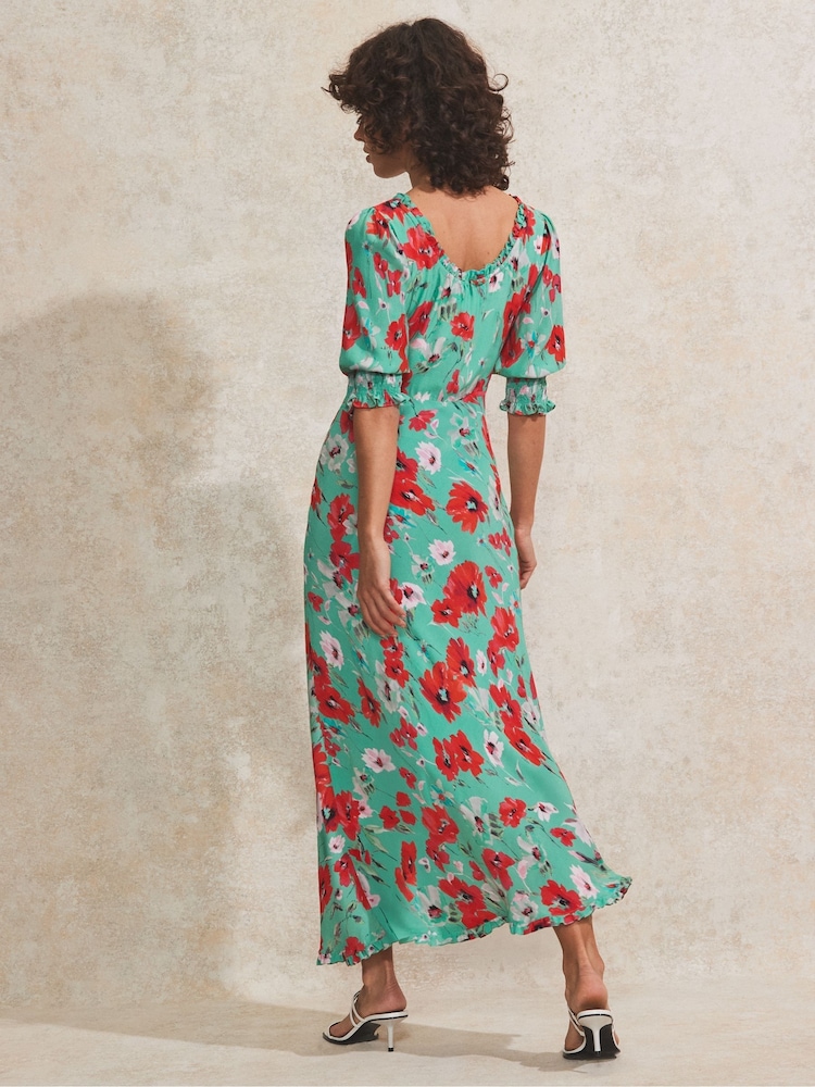 Ro&Zo Red Poppy Print Tie Front Dress - Image 4 of 4