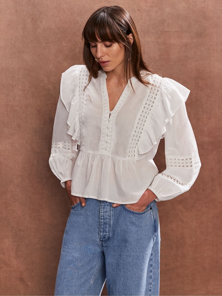 Ro&Zo White Crochet Trim 100% Cotton Top - Image 2 of 4